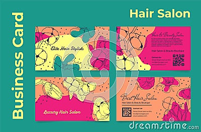 Hair salon business card collection vector botanical blossom flower beauty hairstyling care Vector Illustration