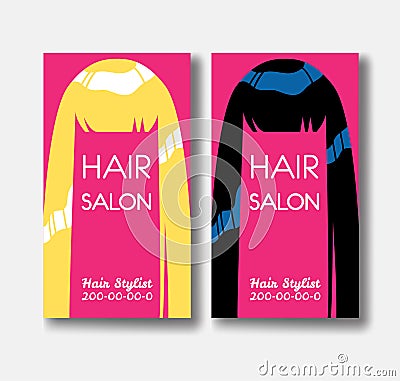 Hair salon business card templates with blonde hair and black ha Vector Illustration