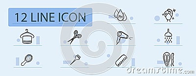 Hair Salon Icon. Hairstyling, haircuts, hair coloring, hair treatments, haircare products, hairstylists. Vector line icon for Vector Illustration