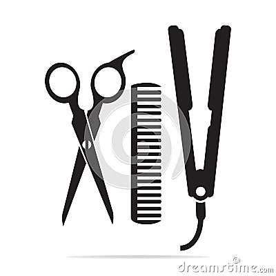 Hair salon with scissors, comb icon, curling iron icon Vector Illustration