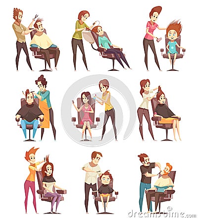 Hair Salon Treatments Cartoon Icons Vector Illustration