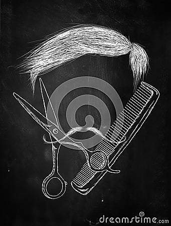 Hair Scissors comb mustache Stock Photo