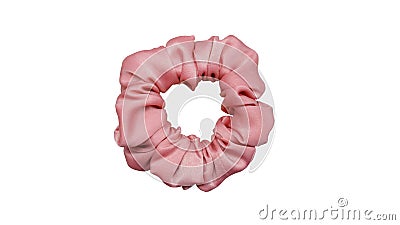 Hair scrunchie in pink color made out of silk satin fabric with white background Stock Photo