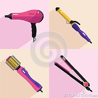 Hair styling tools icons Vector Illustration