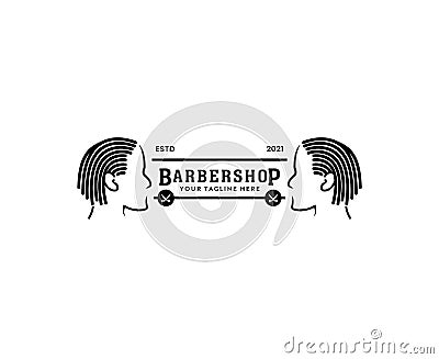 Hair stylist african american dreadlocks locs barbershop logo with male silhouette icon Vector Illustration