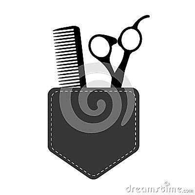 Hair Stylist Tools Logo. Beauty Haircut Salon. Barber Scissors Comb. Vector Template Design. Vector Illustration