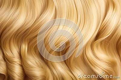 Hair texture background closeup. Blond color natural curls, fashion hairstyle. Generative AI Stock Photo