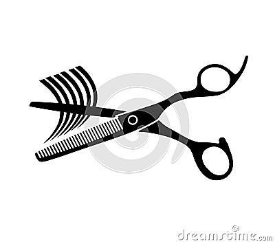 Hair thinning scissors silhouette.Hair cutting vector. Stock Photo