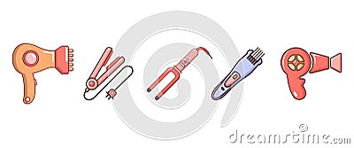 Hair tools icon set, cartoon style Vector Illustration