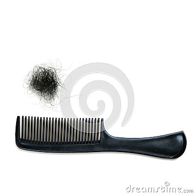 Hairbrush with hairs on white background, Hair loss, Alopecia problems, hair care Stock Photo