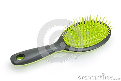 Hairbrush with plastic bristles on a white background Stock Photo