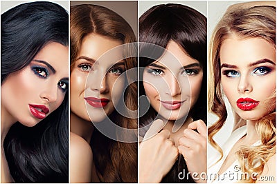 Haircare and hair coloring. Four woman with brunette, blond, brown and ginger hair Stock Photo