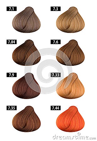 Hair dye, colours chart, colour numbers 7 Stock Photo