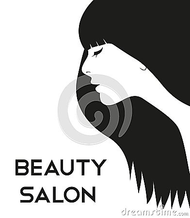 Haircut logo with beautiful woman face. Vector Illustration