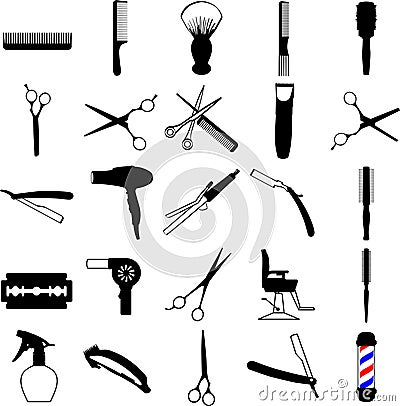 Hairdresser, barber, salon icons Hand drawn, Vector, Eps, Logo, Icon, crafteroks, silhouette Illustration for different uses Vector Illustration
