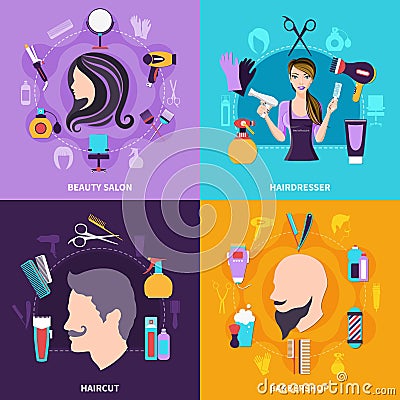 Hairdresser Concept Set Vector Illustration