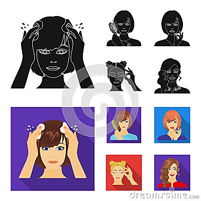 Hairdresser, cosmetic, salon, and other web icon in black,flat style.Means, hygiene, care icons in set collection. Vector Illustration