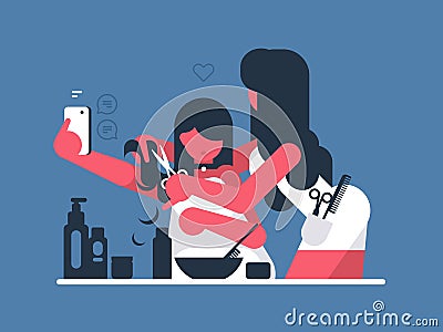 Hairdresser cutting girl Cartoon Illustration