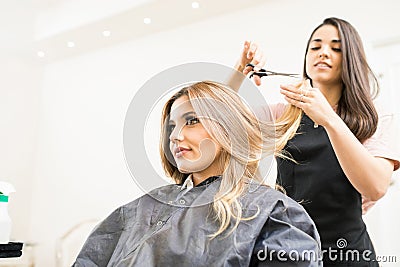 Hairdresser cutting some hair tips Stock Photo