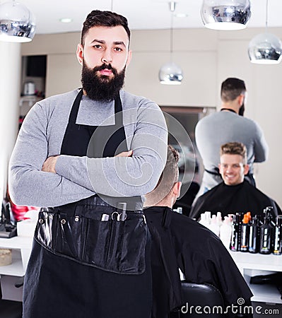 Hairdresser demonstrating his workplace Stock Photo