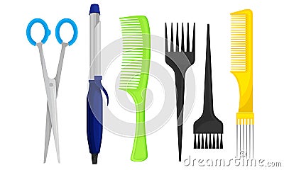 Hairdresser Equipment or Tools with Comb and Scissors Vector Set Vector Illustration