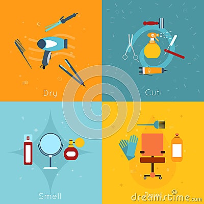 Hairdresser icon set flat Vector Illustration