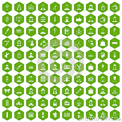 100 hairdresser icons hexagon green Vector Illustration