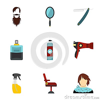 Hairdresser icons set, flat style Vector Illustration