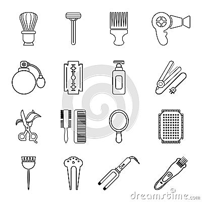 Hairdresser icons set, outline style Vector Illustration