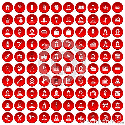 100 hairdresser icons set red Vector Illustration