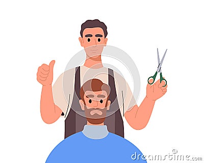 Hairdresser making haircut in barber shop. Barber shop tools. Hairdresser tools silhouette. Hair salon for man vector Vector Illustration