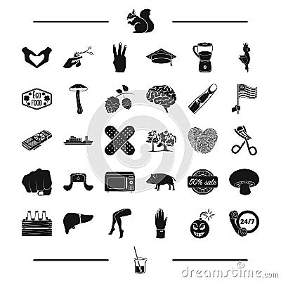 Hairdresser, medicine, computer and other web icon in black style. animal, organs, person icons in set collection. Vector Illustration