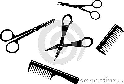 Hairdresser set scissors and hairbrushes Cartoon Illustration