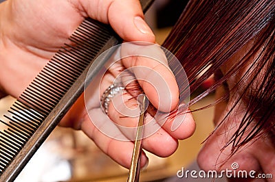 Hairdresser who cuts hair Stock Photo