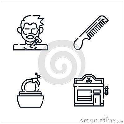 Hairdressing and barber line icons. linear set. quality vector line set such as barbershop, soap, comb Vector Illustration