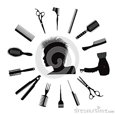 Hairdressing equipment icons. Vector Illustration