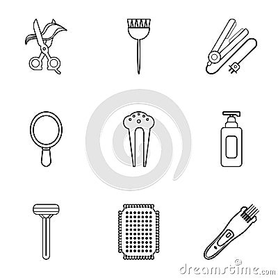 Hairdressing icons set, outline style Vector Illustration