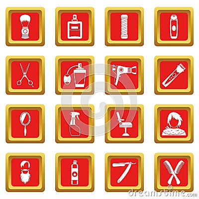 Hairdressing icons set red Vector Illustration