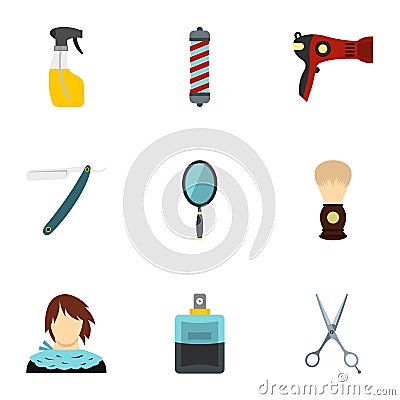 Hairdressing salon icons set, flat style Vector Illustration