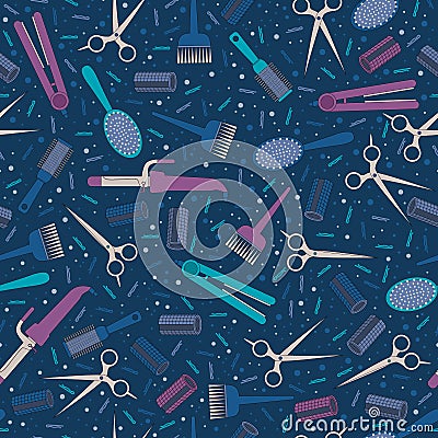 Hairdressing tools seamless pattern vector illustration. Vector Illustration