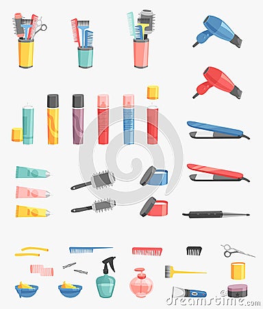 Hairdressing vector barbershop icons salon barbershop tool and device symbols fashion hairdresser professional barber Vector Illustration