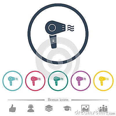 Hairdryer flat color icons in round outlines Stock Photo