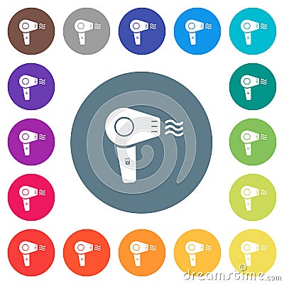 Hairdryer flat white icons on round color backgrounds Stock Photo