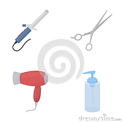 Hairdryer, hair dryer, lotion, scissors. Hairdresser set collection icons in cartoon style vector symbol stock Vector Illustration