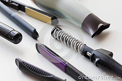 Hairdryer, hot styling and curling irons Stock Photo