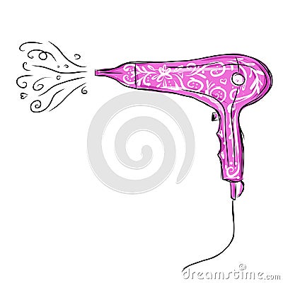 Hairdryer pink with floral ornament for your Vector Illustration