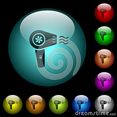 Hairdryer with propeller icons in color illuminated glass buttons Stock Photo