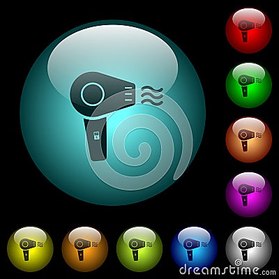 Hairdryer with propeller icons in color illuminated glass buttons Stock Photo