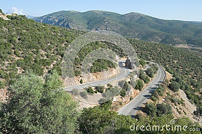 Hairpin Bend Mountain Road In Greece Stock Photo