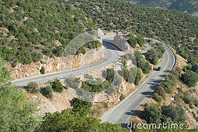 Hairpin Bend Mountain Road In Greece Stock Photo